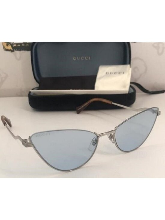 New Authentic Gucci GG1006S 004 Silver Cat-Eye Sunglasses Light Blue Lenses main image 9